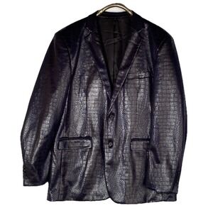 Bassiri Navy Blue 3XL Faux Alligator Embossed Leather Classic-Fit Men's Blazer